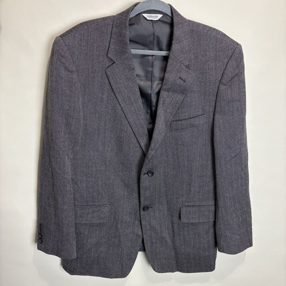 Joseph & Feiss Lambswool Blazer Jacket Sport Coat Size 43R Suit Gray Herringbone